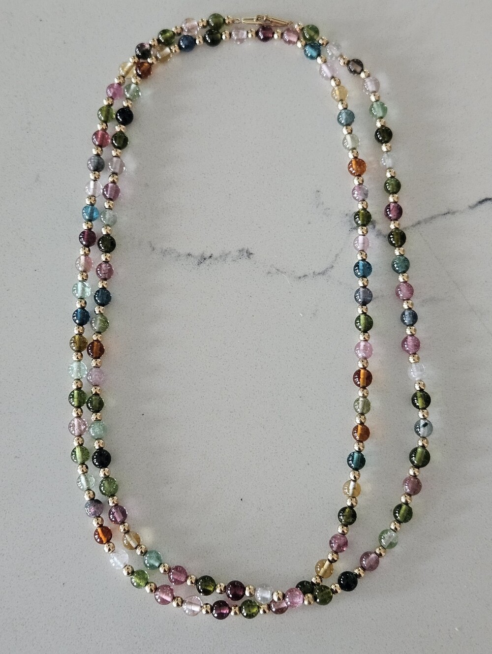 Luxury J.B. Hudson Fine Jewelers 14k Gold 5mm Multicolor Tourmaline Necklace 32"